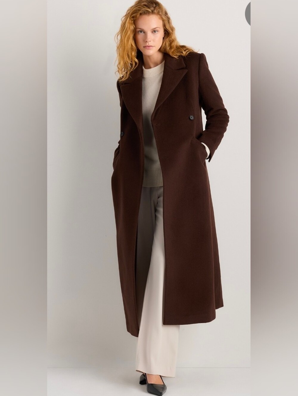 Quince Womens Wool Cashmere Tailored Coat Long In Dark Chocolate  $200 Sz S, NWT
